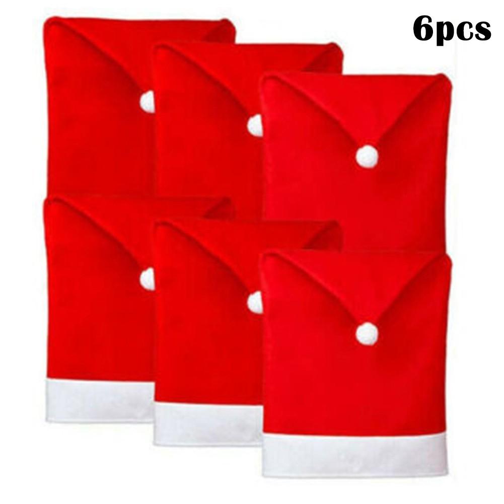 1/4/6X Christmas Santa Hat Dining Chair Back Covers Party Xmas Chair Table Decor