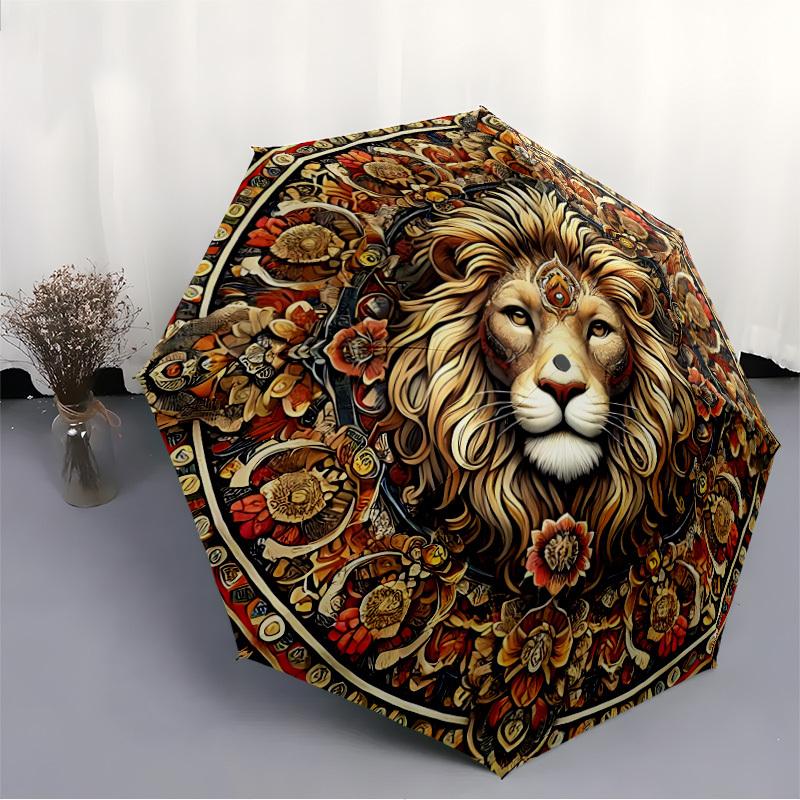 1pc Lion Mandala Automatic Folding Umbrella, Lightweight Retractable Compact Travel Umbrella, 8-Rib Sturdy Frame146