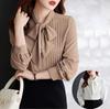 Chemisier à manches longues en mousseline à lacets tendance pour femmes printemps