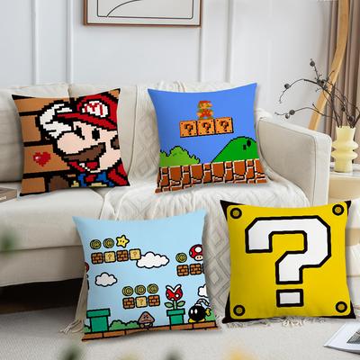 Fanart Carré doux Confortable Super Housse d'oreiller Mignonne pour Canapé Salon Bureau à domicile visage Pixel Décor Housse de protection M-Mario