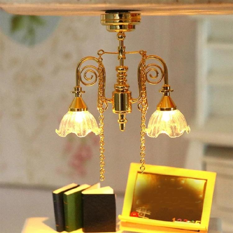 1:12 Dollhouses Living Room Ceiling Chandelier Kid LED Ceiling Lamp Toy Furniture Ceiling Light Dollhouses Accessories