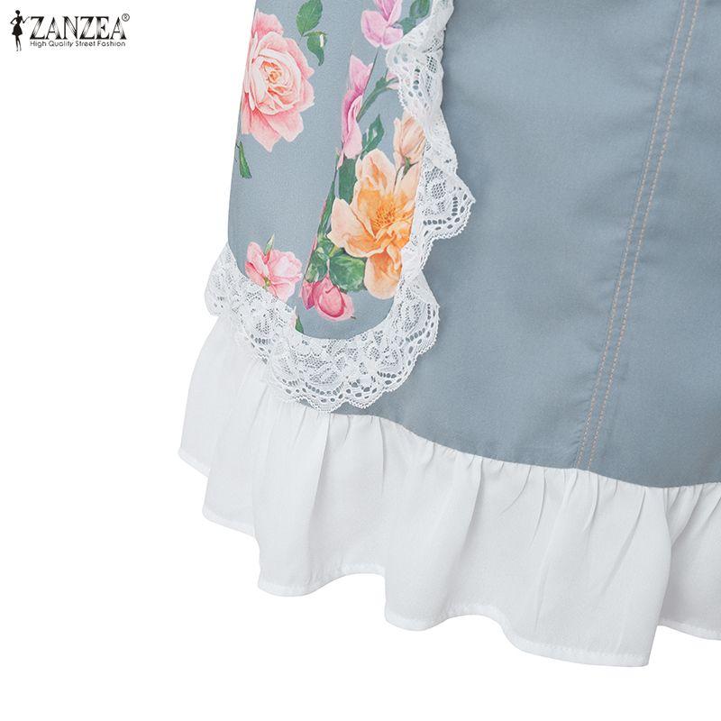 ZANZEA Women Casual Lace Splice Summer Floral Midi Skirts