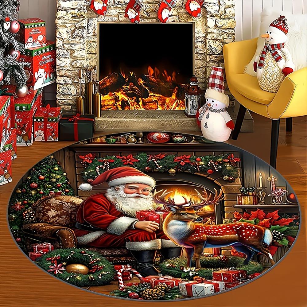 

Christmas Oval Rugs: Santa, Wreaths,Snowflakes & More - Add Holiday Cheer to Your Home! room floor mats New Year home decoration Diameter 60cm