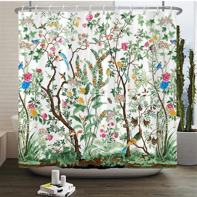Blommor och Fåglar Duschdraperi 180x180cm Blommig Tryckt Duschdraperi Polyester Badrumsdraperi Badrumsinredning Med Krokar