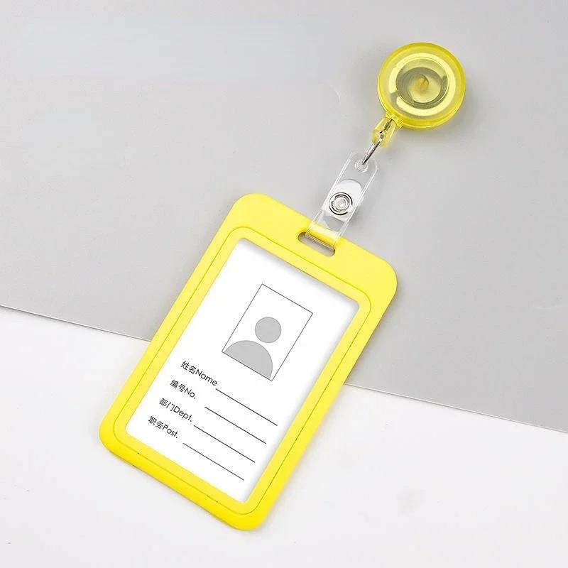 1Set Unisex ID Name Badge Credit Card Holder Employee's Staff Work Card Cover with Retractable Badge Reel Pass Bus Card Sleeve