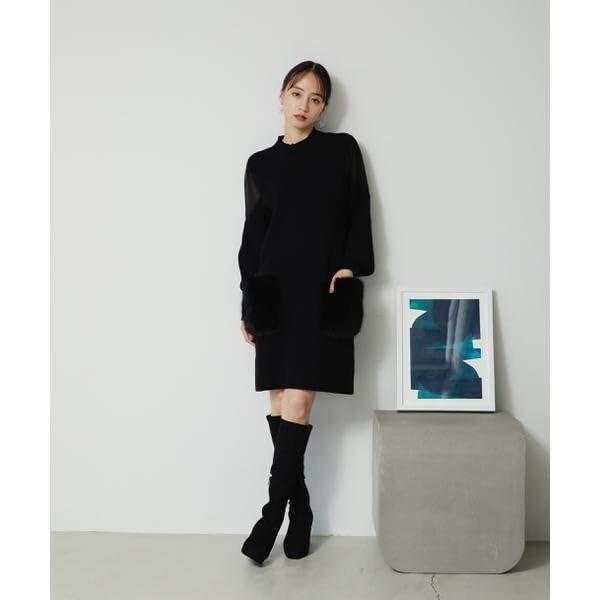 Jill by Jill Stuart Casual Dress, Faux Fur Pocket Knit Dress, Web-Exclusive Color: Black, Beige