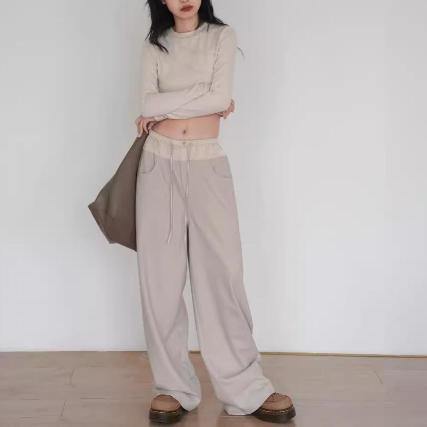 Spring 2025 Women's Wide-Leg Colorblock Casual Pants - Versatile, Loose-Fit, Straight-Leg Style