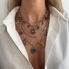 Metal Chain Heart Pendant Necklace Floral Bohemian Collarbone Chain Multi Layer Choker  Girls