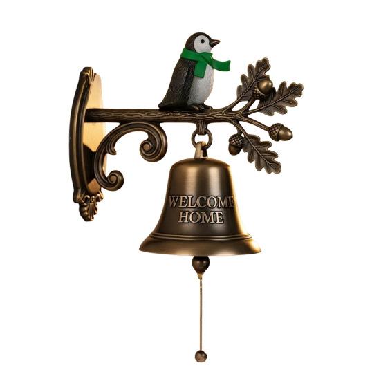Christmas Welcome Home Bell Wall Mounted Rustic Metal Doorbell Vintage Santa Reindeer Snowman Penguin Hanging Dinner Bell for Front Door Yard