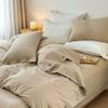 Retro Japanese Style Washable Cotton Bedding Set - Plain Stripe, Button Design, 3-Piece