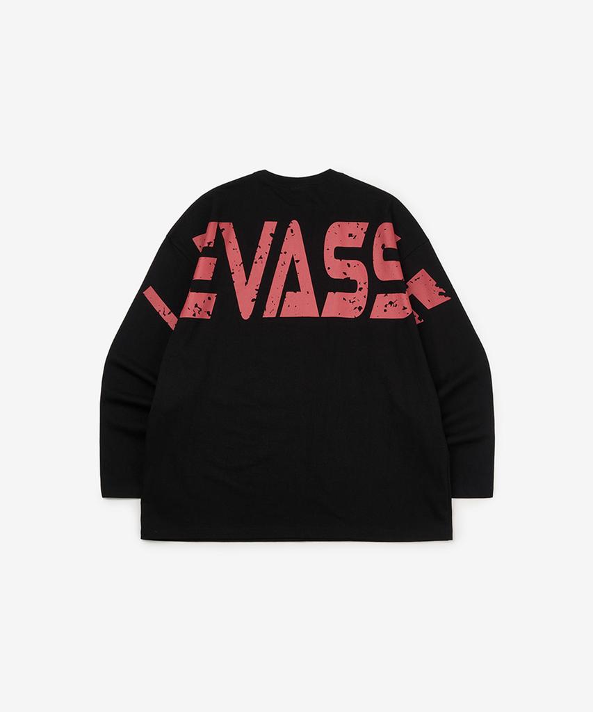 Leubase Old School Bag Red Logo Oversized Long Sleeve T-Shirt_Black