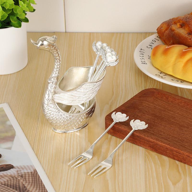 Coffee Spoon, Fruit Spoon, Gold and Silver Fork Set - Home Decorative Piece, Cute Swan Dessert Spoon, Tableware Set