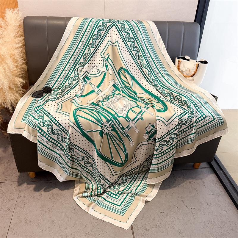 Light luxury carriage simulation silk high-end sense 111cm large square scarf silk scarf printed shawl sunscreen scarf headscarf scarf