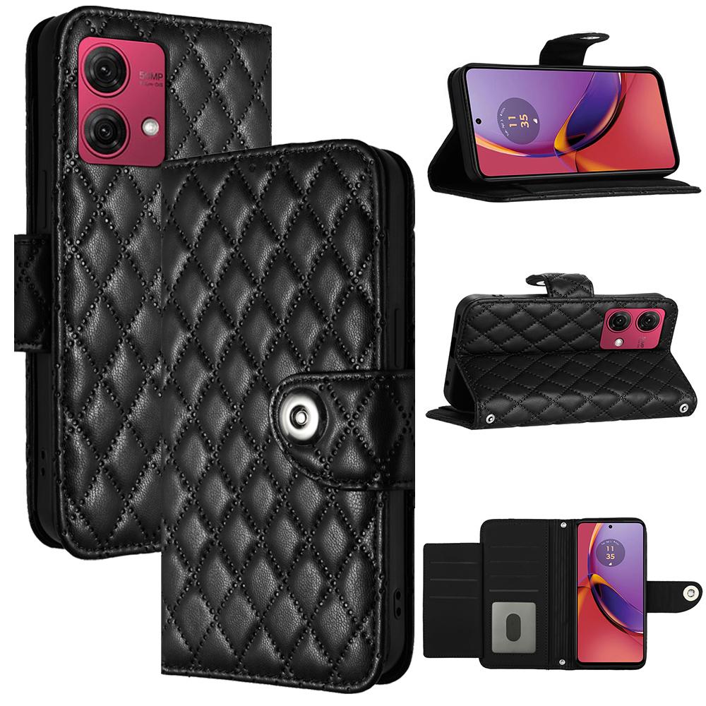 6-Color PU Leather Diamond Check-Patterned Wrist Strap Wallet Phone Case for Motorola Moto E13,E20,E30,E40,Moto G,Moto G Play,G04,G05,G13,G23,G53...