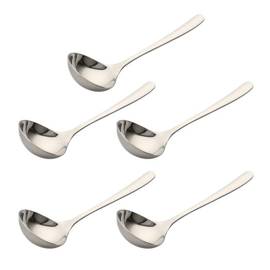 Servierlöffel aus Edelstahl mit langem Griff, moderner Esslöffel, rostbeständig, vielseitiges Küchenutensil für Suppe, Reis, Müsli