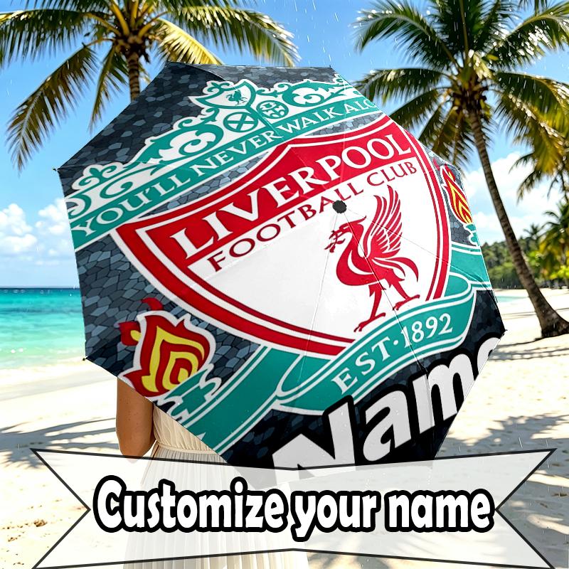Custom Name Personalized Liverpool F.C Print Umbrella, Auto Open Close, 8‑Rib Sturdy Frame, Commute Camping Hiking Use, Birthday Gift