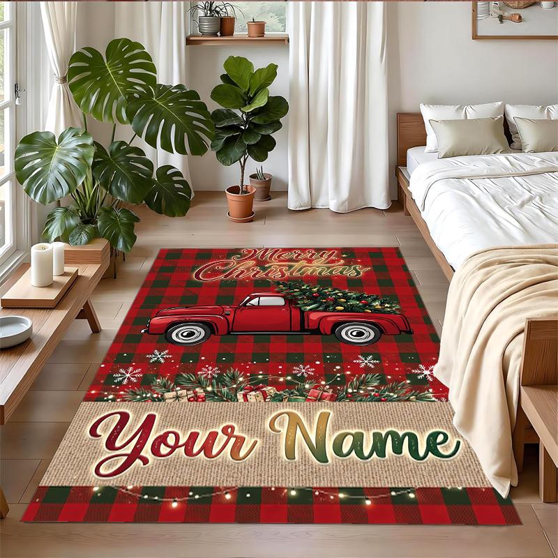 Tapis Carré Personnalisé avec Nom Imprimé de Noël Tapis de Sol Doux Antidérapant Pour Chambre à Coucher Cadeau de Fête