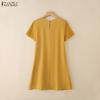 ZANZEA Women Patchwork Casual Round Neck Summer Short Sleeve Dress