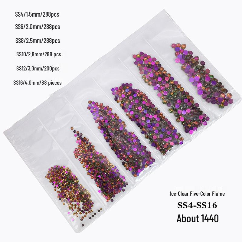6-Grid Flat-Back Nail Art Rhinestone Set (1440pcs) - Mixed AB & Clear Glass Rhinestones Nail Decorations