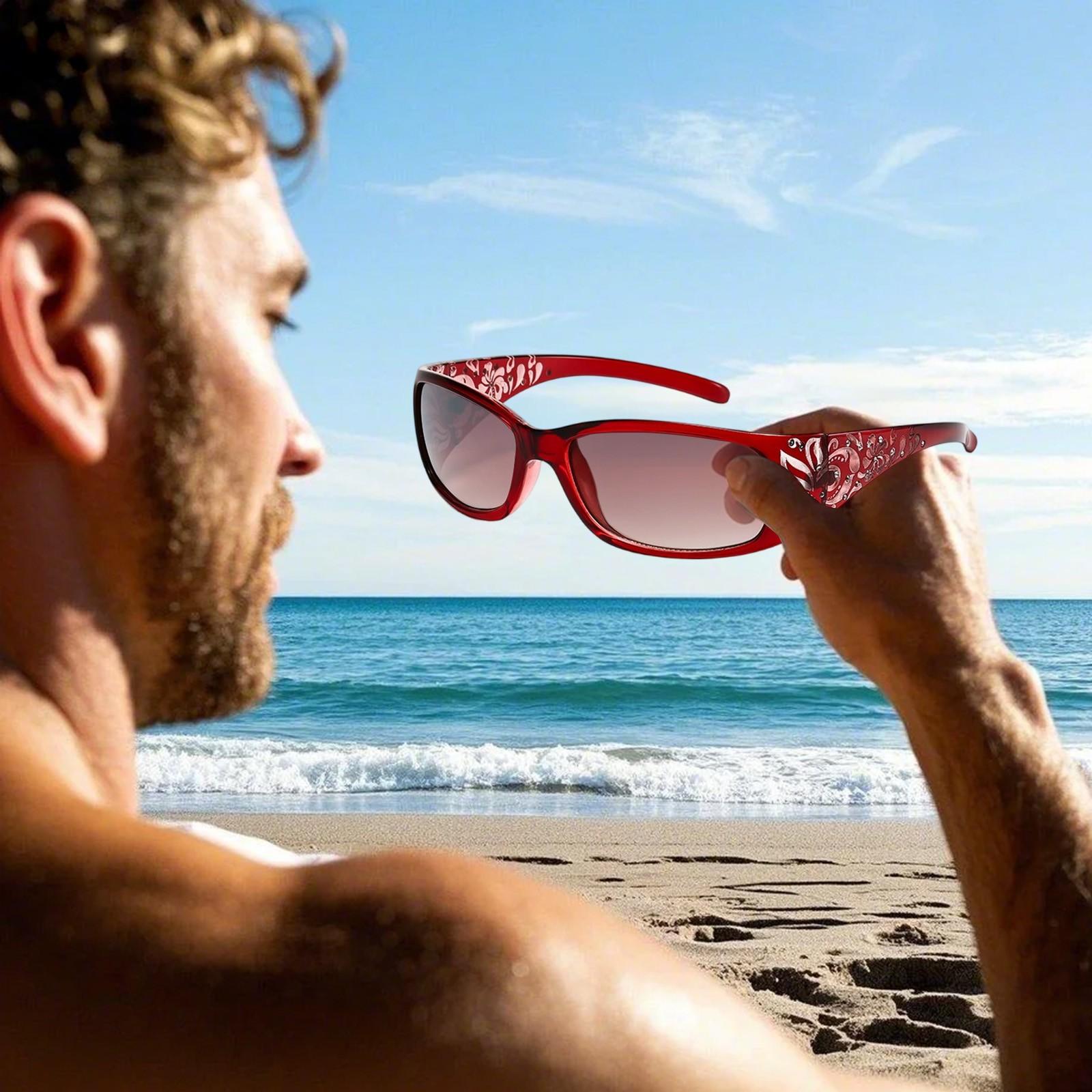 

Модные поляризованные солнцезащитные очки со стразами, прямоугольные солнцезащитные очки UV400 One Size красный