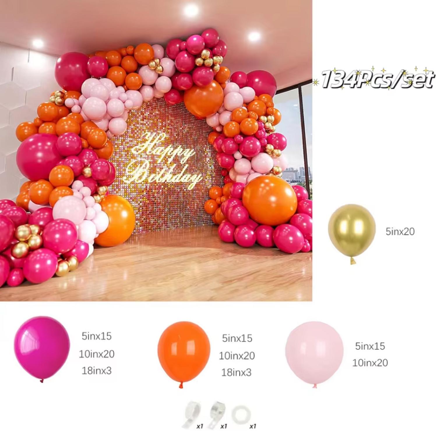 

Набор для создания арки из воздушных шаров 134 шт. Розовые и оранжевые, с металлическим золотым, латексные. Декор для дня рождения, детского праздника, свадьбы Other