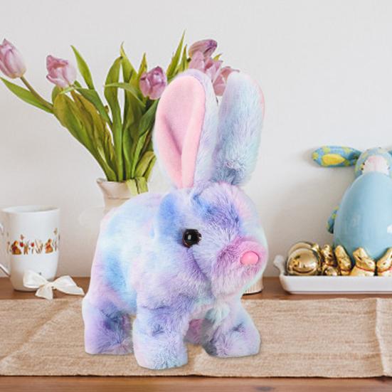 Electric Jumping Plush Rabbit Toy Hopping Ears Nose Moving Bunny Plushie Toddlers Boys Girls Interactive Simulation Stuffed Animal Toy with Sound