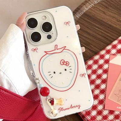 Cute Strawberry Cat Apple 16 Mobile Phone Case Applicable To 17pro Max Pendant IPhone 13 Hard 14 Korean