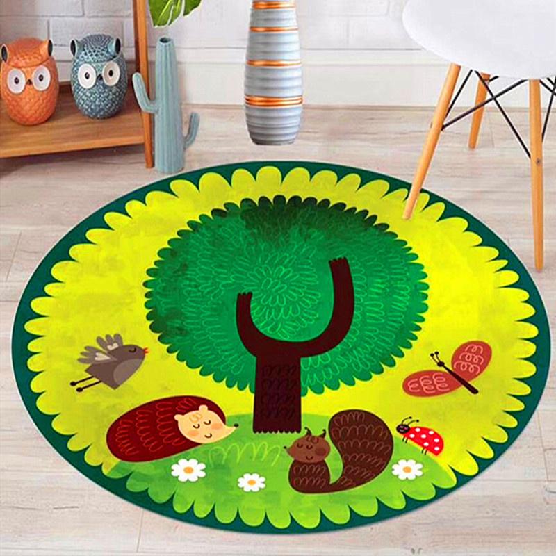 Cute cartoon circular carpet, sky night moon star rocket plane children's room anti slip floor bedroom decoration carpet