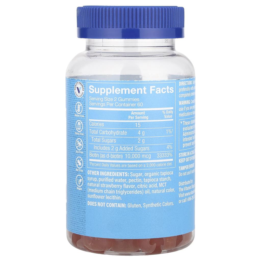the Vitamin Shoppe Gomas de biotina, sabor morango, 10.000 mcg, 120 gomas (5.000 mcg por goma)