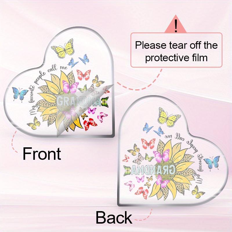  1pc National Grandparents Day Acrylic Desktop Decorative Plaque & Statues, Birthday Gifts for Grandma, Unique Butterflies Sunflower Design 