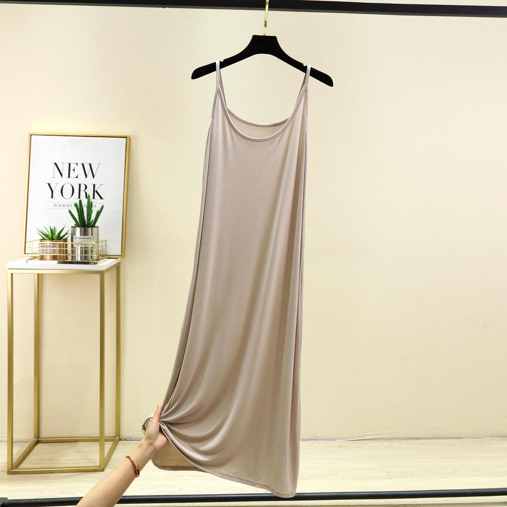 Modal Spaghetti Strap Dress Summer Sexy Sleeveless Tank Dress Solid Color Casual Camisole Dresses Long Soft Sleepdress Basic Slipdress