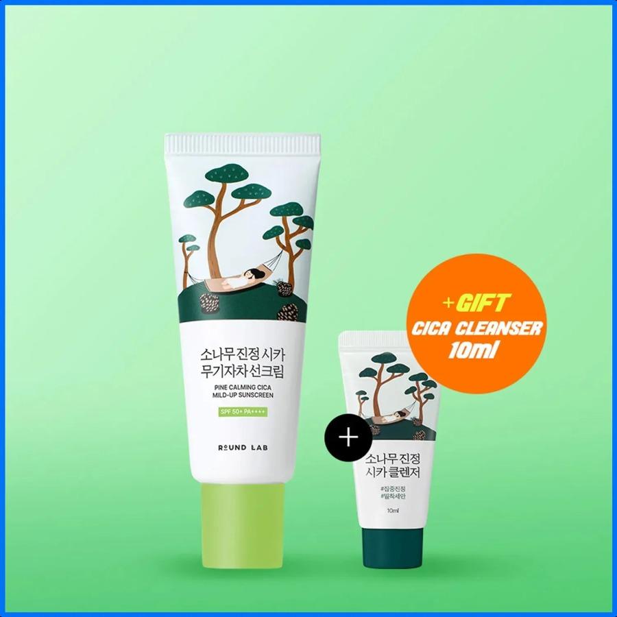 ROUND LAB Pine Calming Cica Mild-Up Sunscreen 40ml Set (+Pine Cleanser 10ml) +Pine Cleanser 10ml