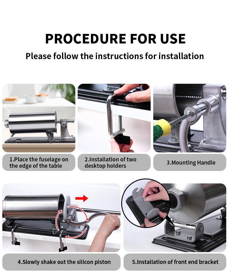 Desktop Hand-Crank Sausage Stuffer: Stainless Steel Homemade Meat Grinder for Home Use
