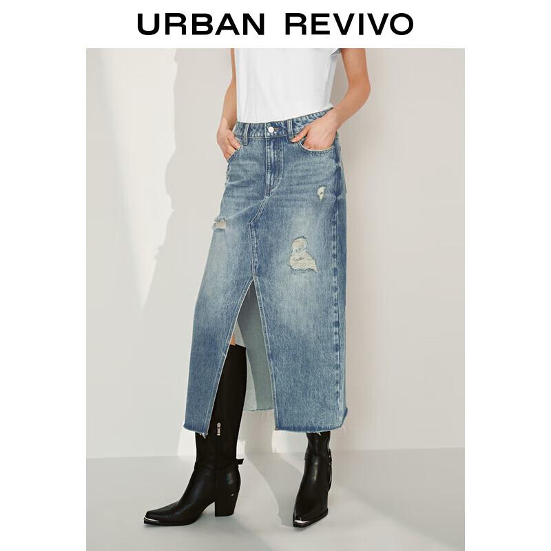 UR Women s Retro Distressed Denim Midi Skirt XS