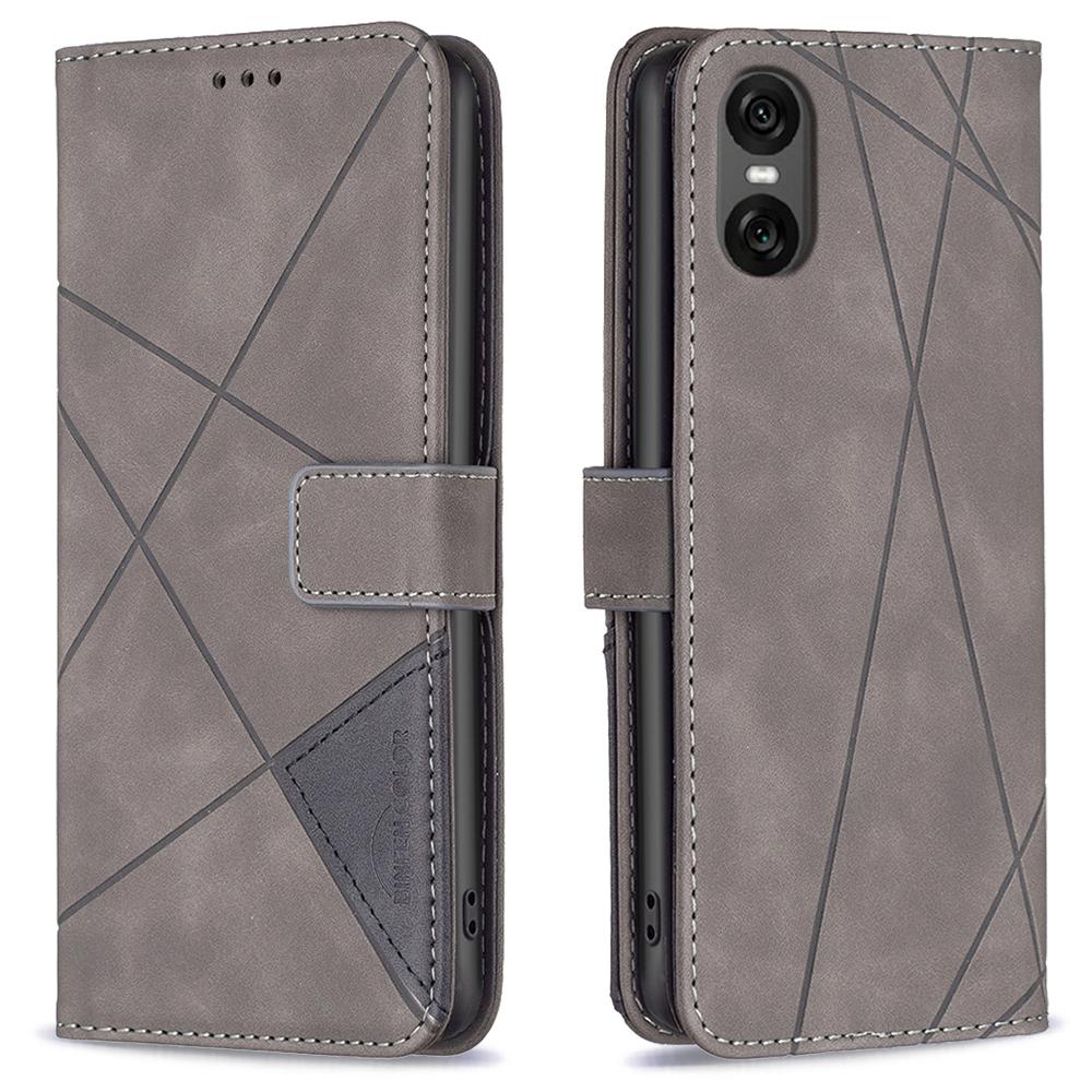 

BINFEN COLOR Для Sony Xperia 10 VI Чехлы для телефонов Кошелек Подставка Геометрический тисненый кожаный чехол Grey