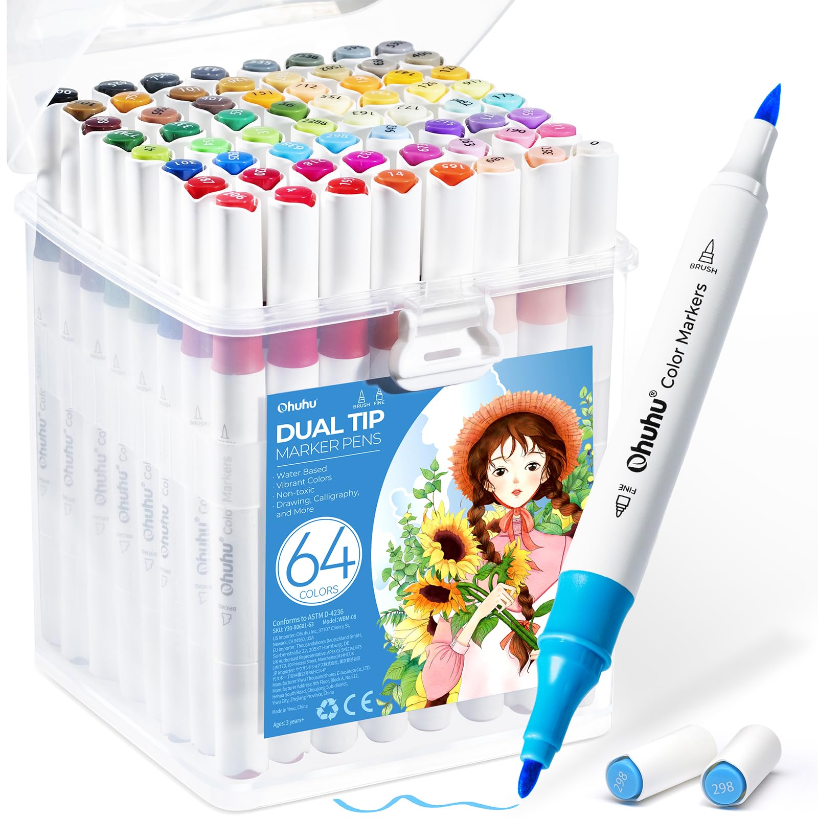 

Ohuhu Brush Fine Art Marker 63 64 Illustration Brush Watercolor Picture Coloring Beginner Set Water-Based Markers, Type, Point, Pens, Colors, Pieces,