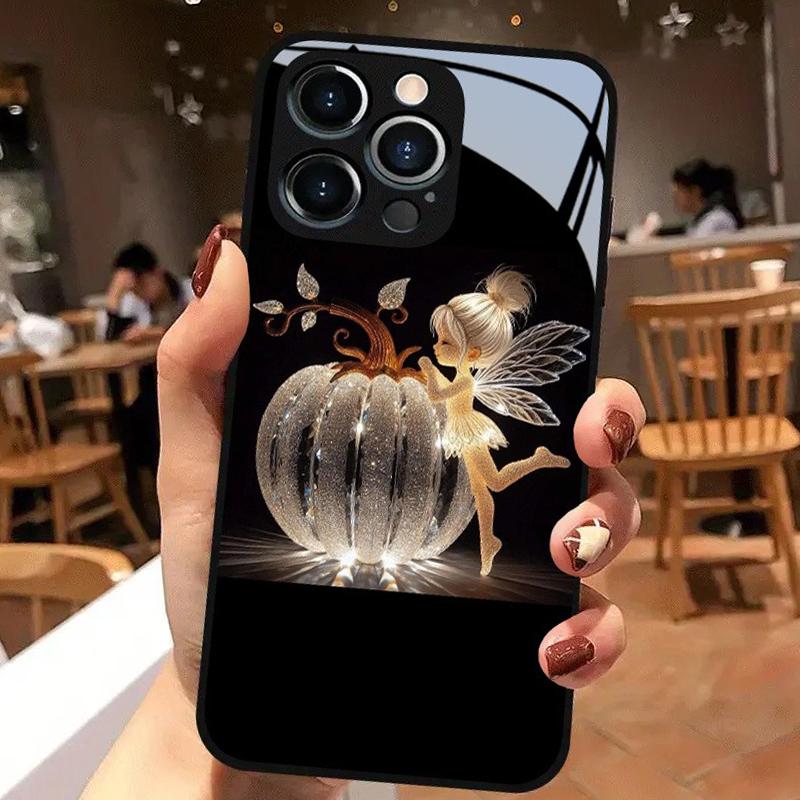 Crystal Pumpkin Elf Tempered Glass Black Phone Case For iPhone 17 Pro Max 11 12 13 14 15 16 Pro 17Air 7 Plus XS X XR Cover
