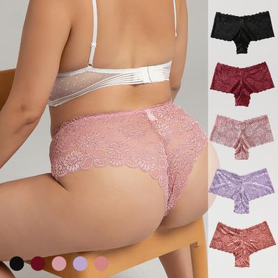 Plus Size Sexy Spitzenhöschen für Damen, Sommer, mittlere Taille, elastisch, ultradünn, atmungsaktiv, leicht, ausgehöhlt, Damen-Slips 4XL