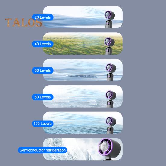 Ventilador de Refrigeración Pantalla Digital 100 Velocidades Fuerte Flujo de Aire Bajo Ruido Recargable por USB Ventilador de Mano Pequeño Enfriador de Aire