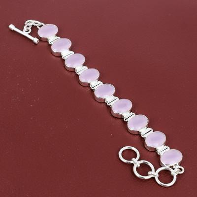 Faceted Pink Chalcedony Bracelet Real Gemstone Bracelet 925 Sterling Silver Bracelet Adjustable Chain Bracelet Handmade Jewelry Gift For Her