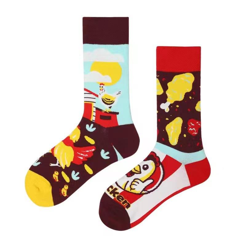 Ny Mode AB Asymmetriska Mandarinanka Herr- och Damsockor Tecknad Mode Roliga Söta Djur Mellanhöga Bomullssockor