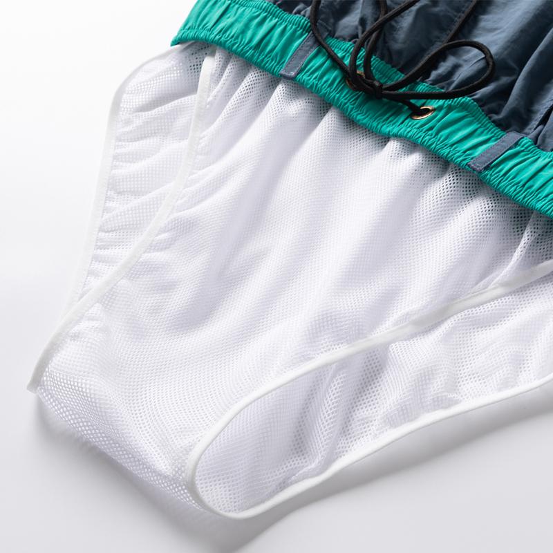 Men's Contrast Waistband Casual Shorts – Elastic Drawstring Nylon Pocket Shorts for Summer Streetwear