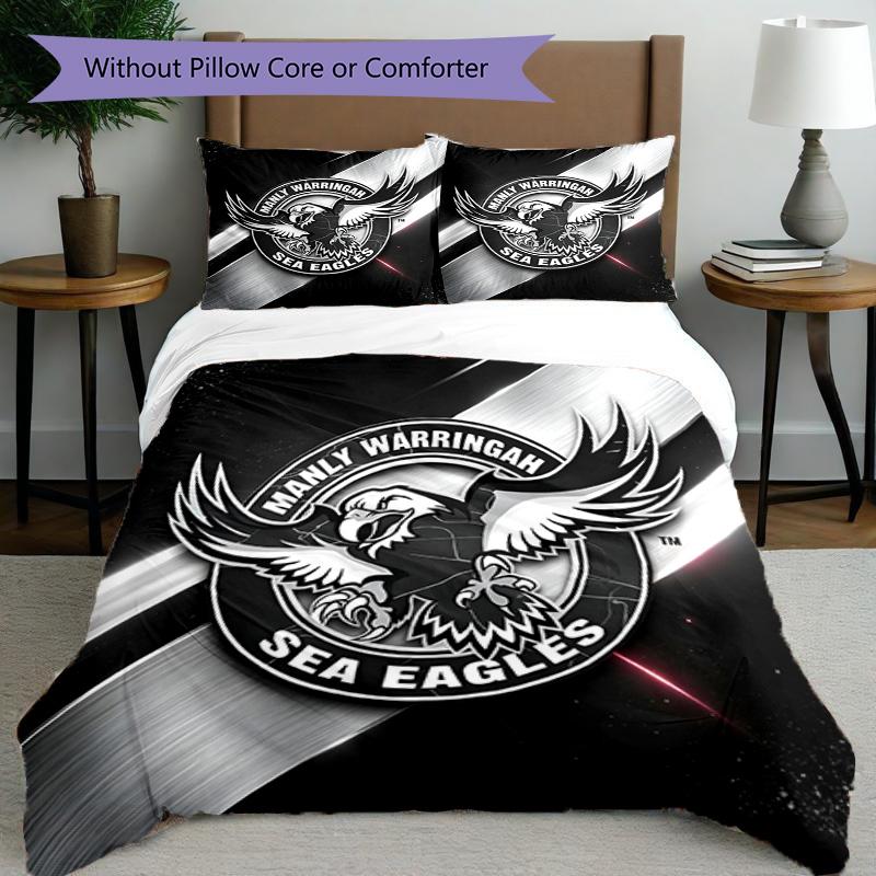 3pcs Duvet Cover Set (1*Duvet Cover + 2*Pillowcase, Without Core), Manly Warringah Sea Eagles Print Bedding Set, Bedroom Decor, All‑Season, Birthday G