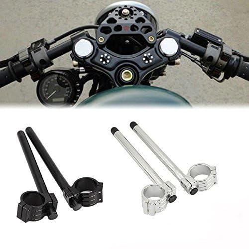 HANSWD Fork Clip-On Handlebars with CNC Risers for 1969-1982 Honda, Suzuki, and Yamaha (33mm Regular Handlebars)