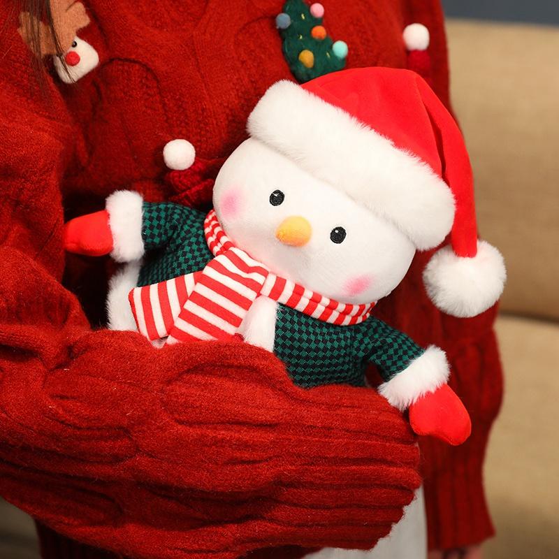 1Pc 25Cm Lovely Christmas Snowman Plush Toys Kawaii Snowman Wears Santa'S Hat Scarf Loose Coat Doll For Xmas Party Decor Gift