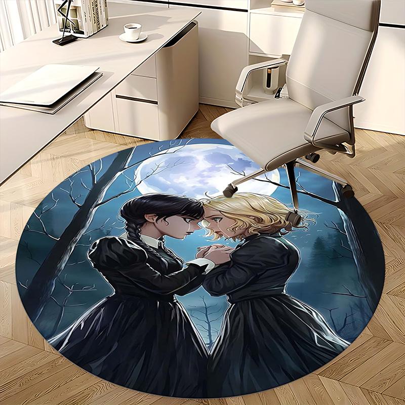 Wednesday Addams,Gothic Friendship Chair Mat Round Rug Office Carpet, Machine Washable, Non Slip, Suitable for Living Rooms, Bedrooms