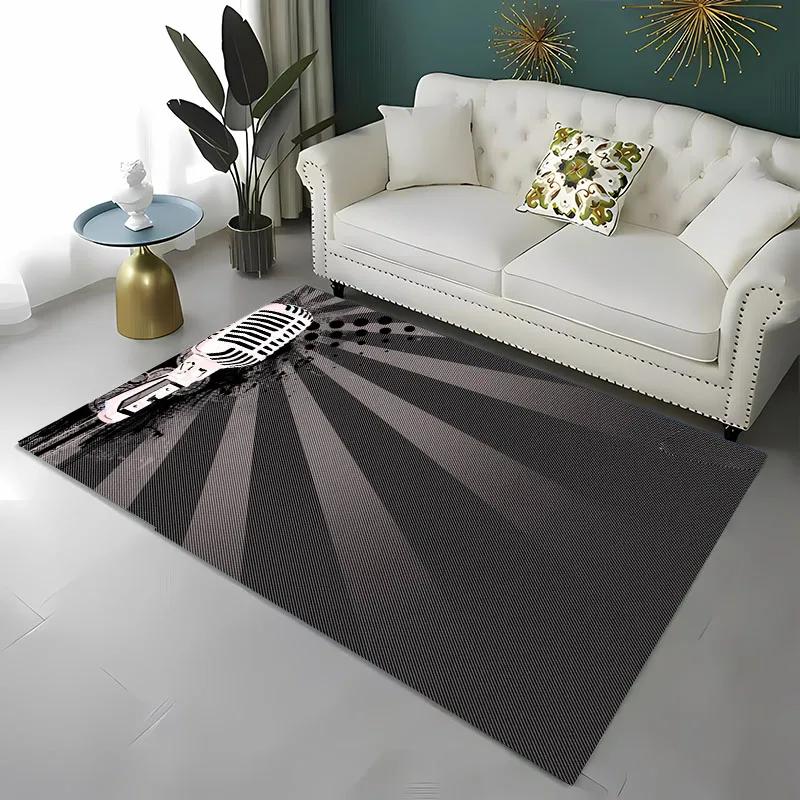 Lustiger Teppich mit Mikrofon-Aufdruck für Heim-Wohnzimmer-Dekoration Fußmatte Couchtisch-Bereichsteppich Rutschfest Schlafzimmer Bettvorleger