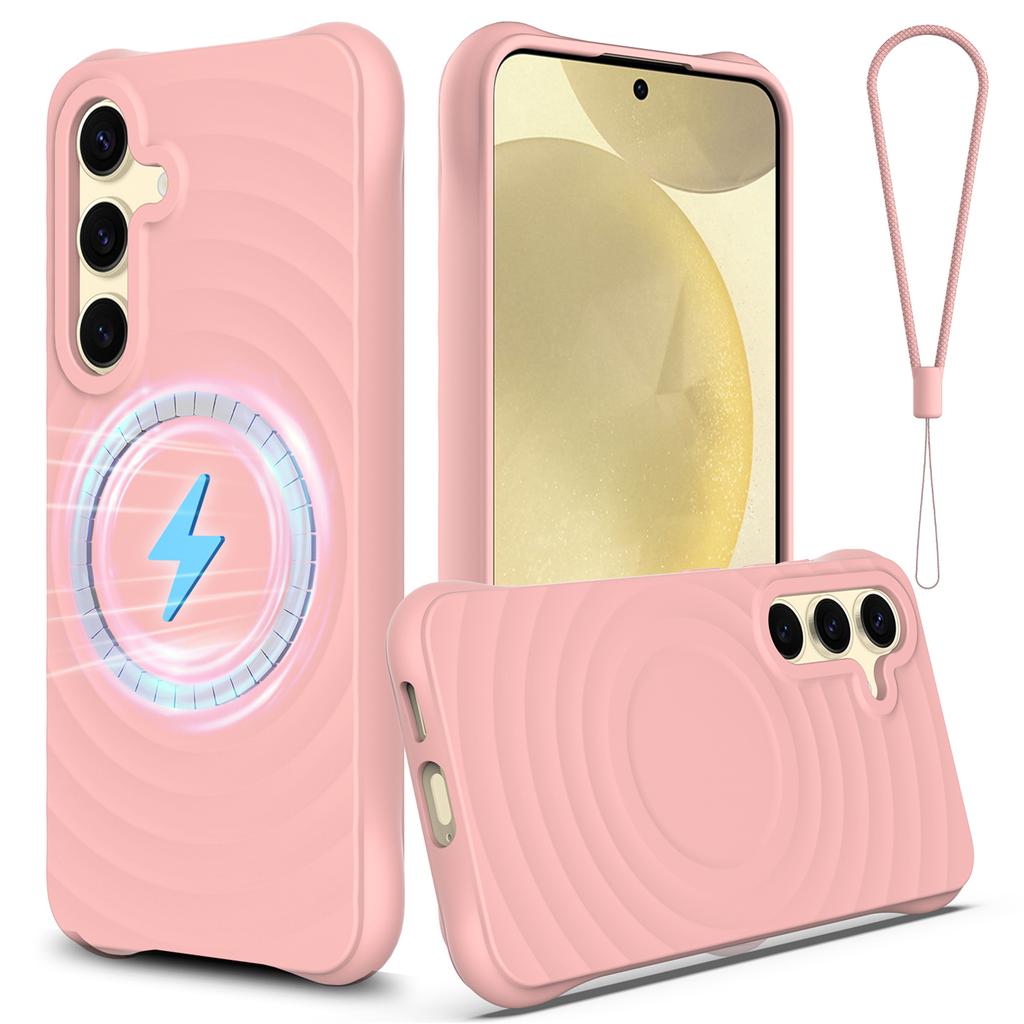 For Samsung Galaxy S25 Magnetic Case Ripple Texture Liquid Silicone Protective Cover with Strap