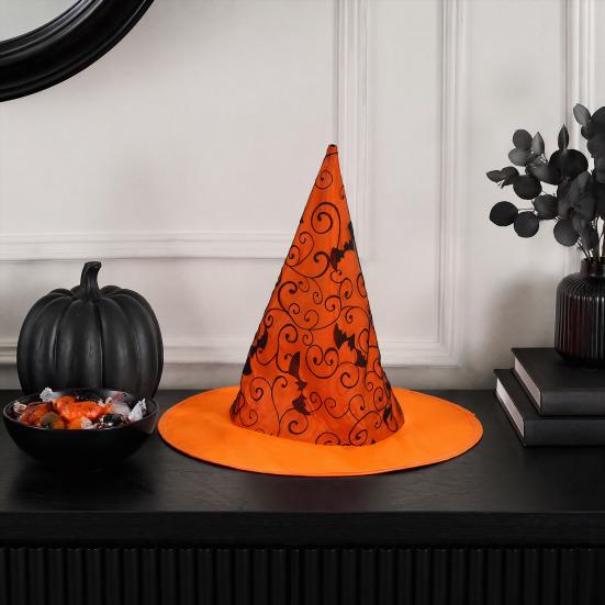 Holiday Event Decorations Witch Hat, Bat Spider Web Print Wizard Hat Cosplay Party Headwear for Costume, Halloween Supplies, Stage Performance Costume