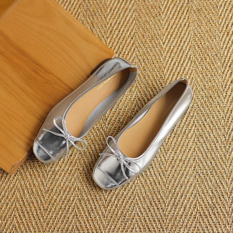 Krazing Pot Suede Fashion Spring Size 42 41 Low Heels Women Round Toe Shoes Ballet Dance Butterfly-knot Shallow Pumps